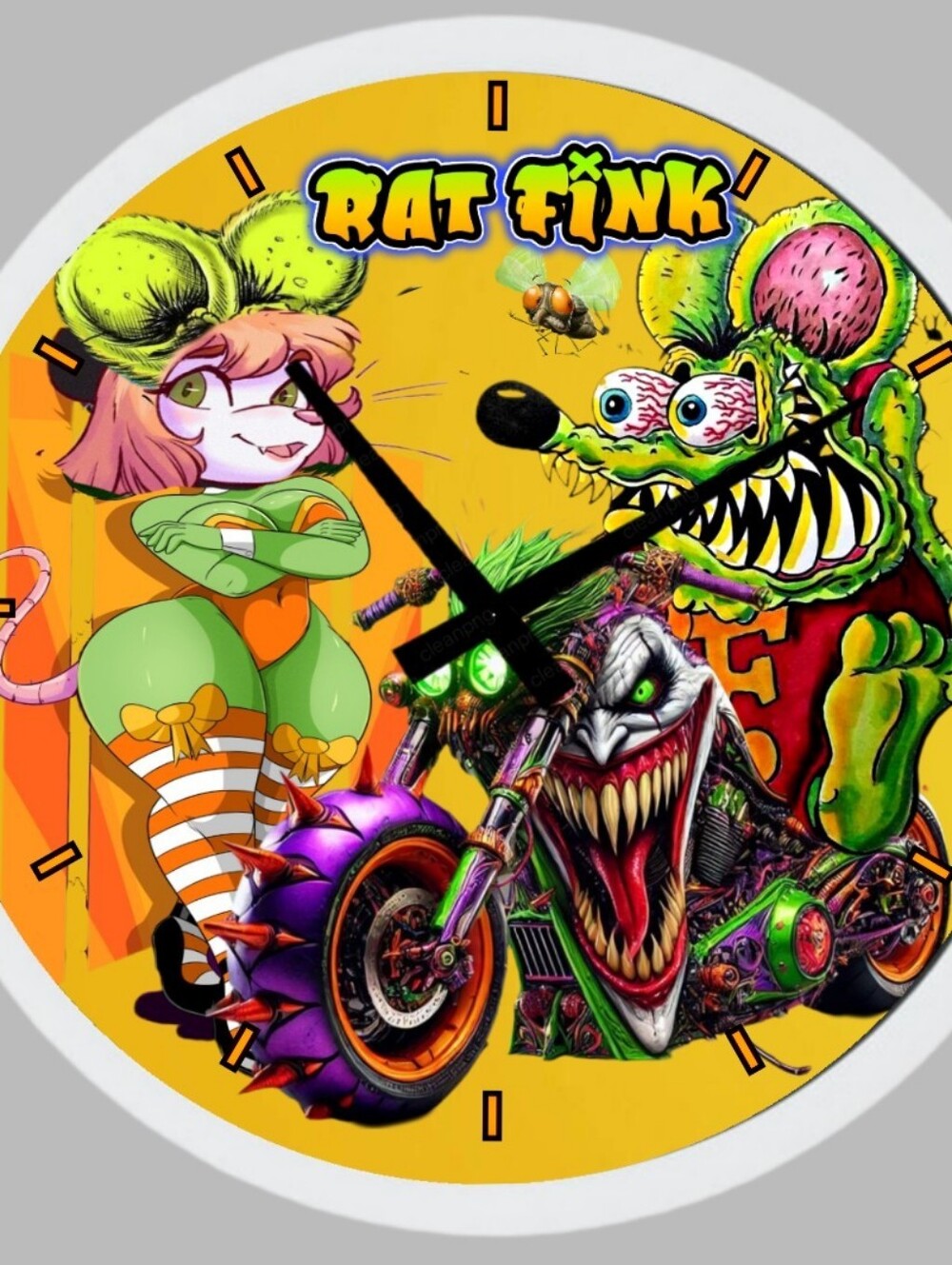 Rat Fink Graphic Wall Art Clock - Yellow Green Purple